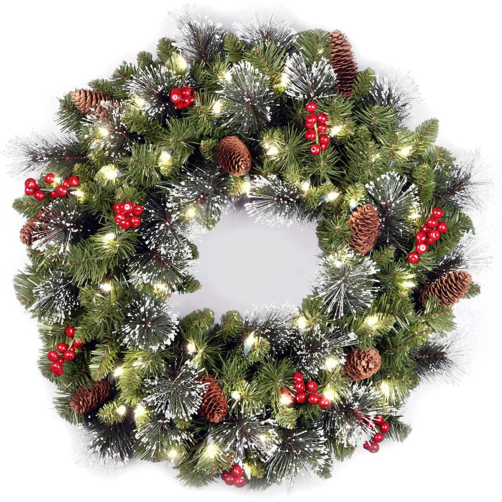 23.6'' Pre-lit Artificial Christmas Wreath Battery Operated with Pine Cones, Berry Clusters, Larg... | Walmart (US)