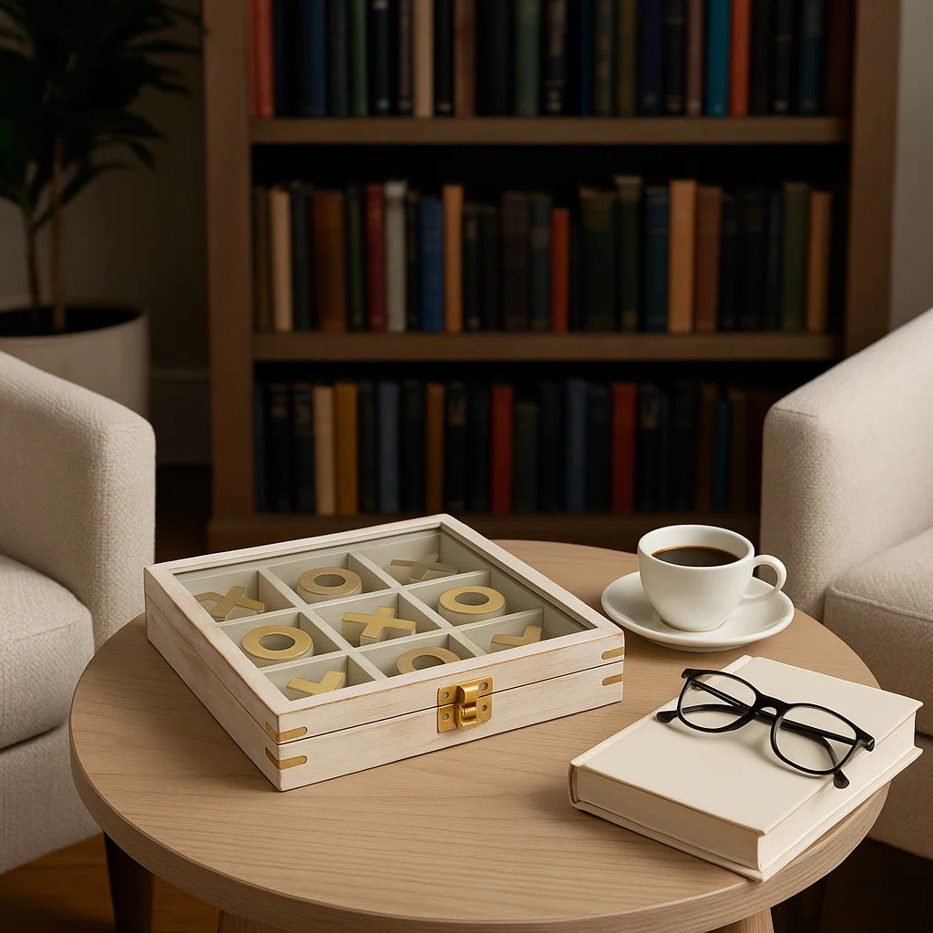 Modern Tic Tac Toe Tabletop Game for Living Room - Decorative Classic Game for Coffee Table Decor or Family Game Night - 8", White & Gold | Wayfair North America