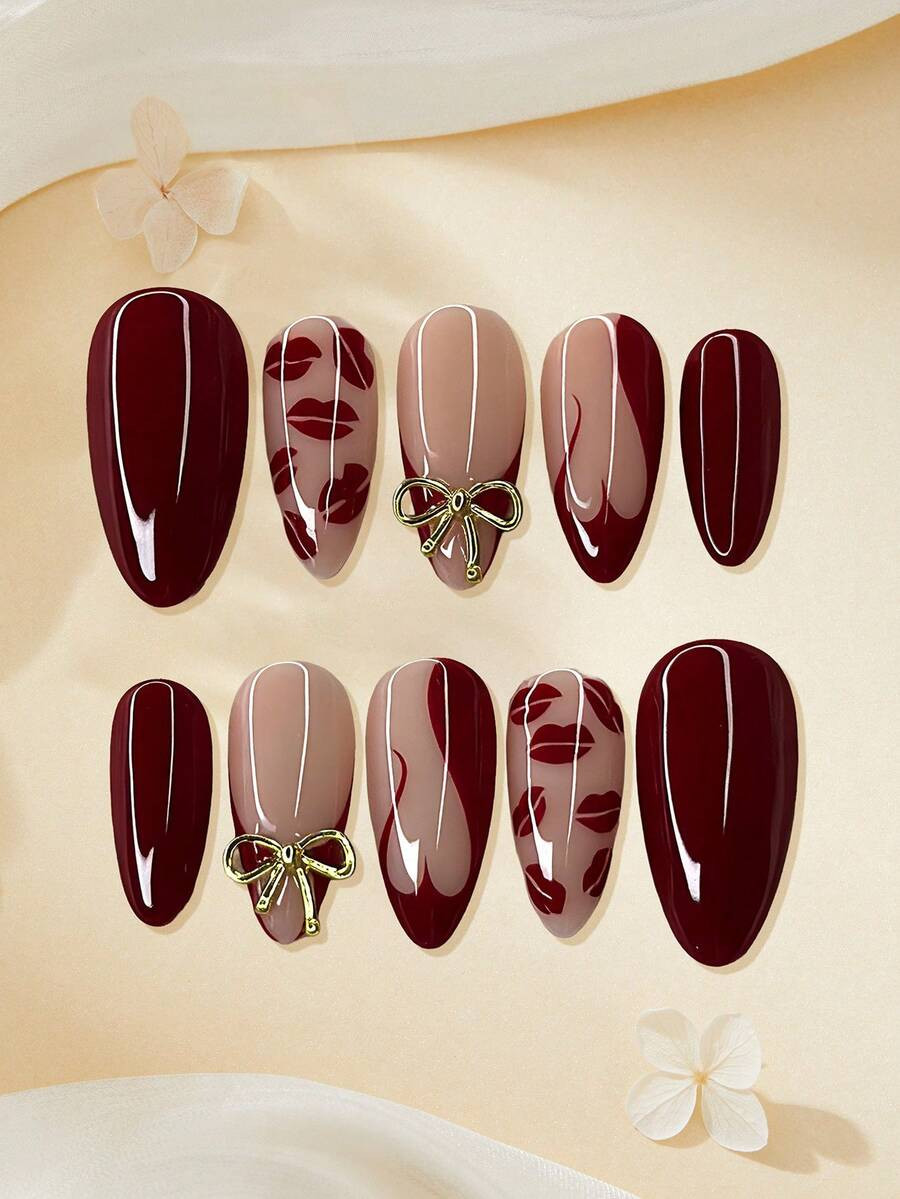 10pcs French Handmade Almond Shaped Nail Stickers, Ombre Acrylic Fake Nails Stickers, DIY Nail Ar... | SHEIN