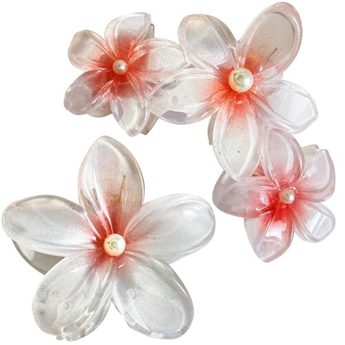 Flower claw clips women girls,cute hawaii flower hair clips with artificial pearls,daisy decorative plumeria hair clips for thick hair or thin hair, Large Medium 2pc set beach wedding hair accessories | Amazon (US)