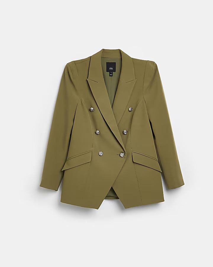 Khaki double breasted tuxedo blazer | River Island (UK & IE)