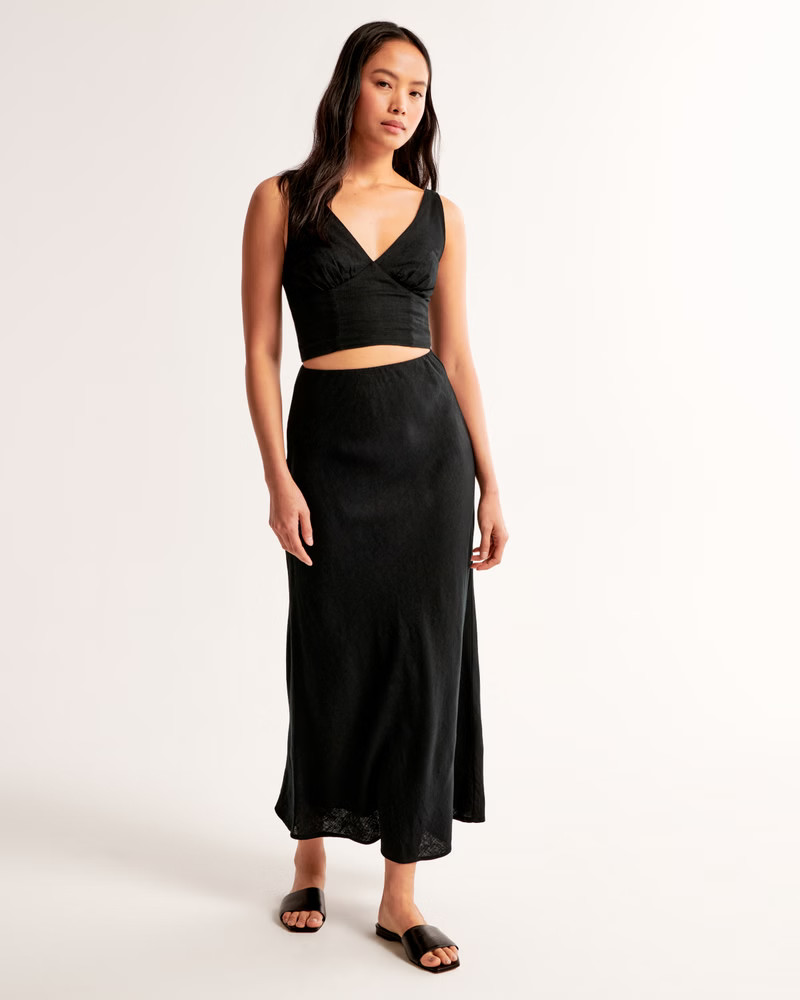 Women's Linen-Blend Column Maxi Skirt | Women's Matching Sets | Abercrombie.com | Abercrombie & Fitch (US)