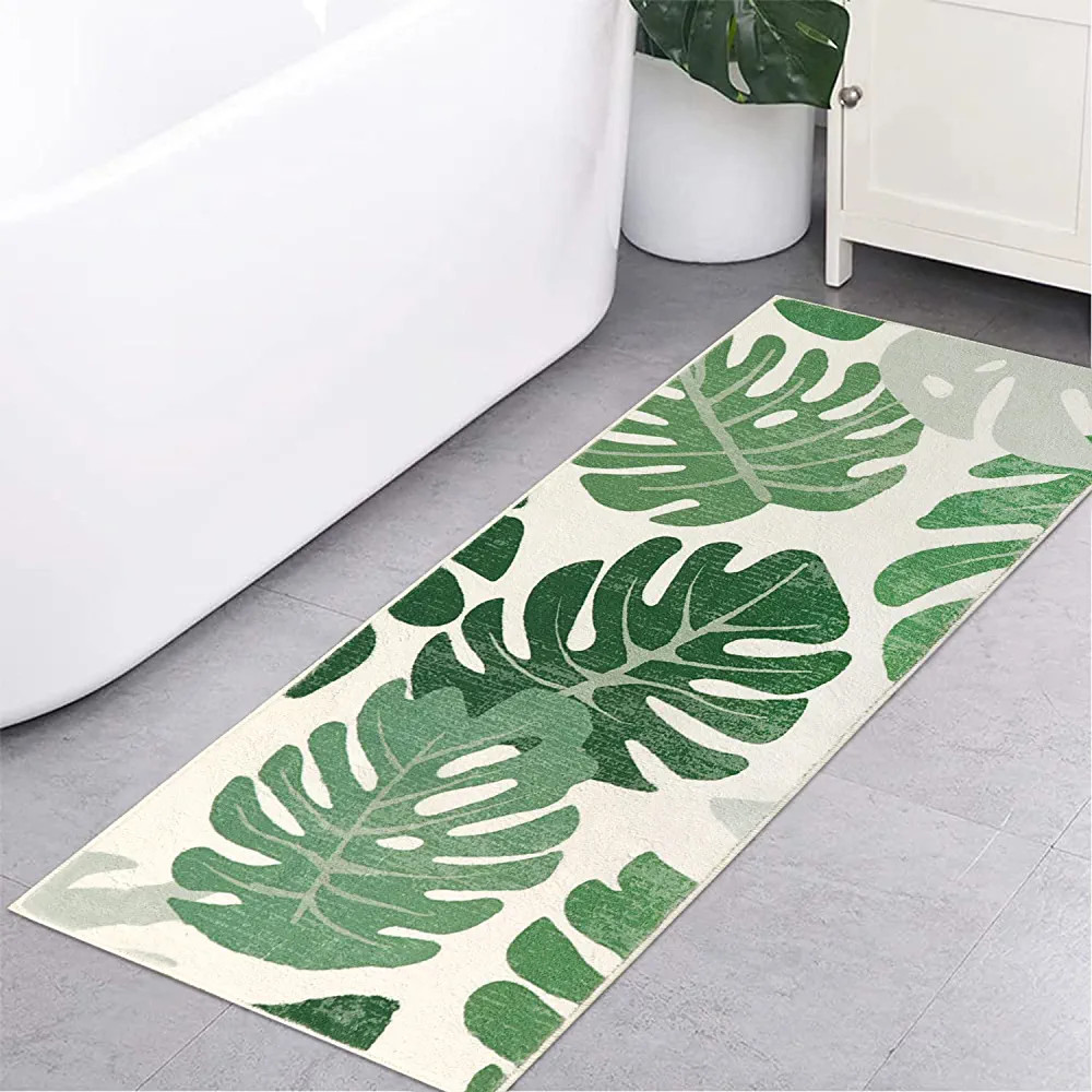 HAOCOO Bathroom Runner Rugs 18x47 inch,Non-Slip Green Leaf Long Bathroom Rug Velvet Bath Mat ,Soft L | Amazon (US)