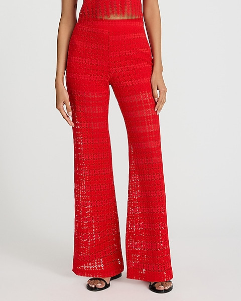 High Waisted Lace Flare Pant | Express