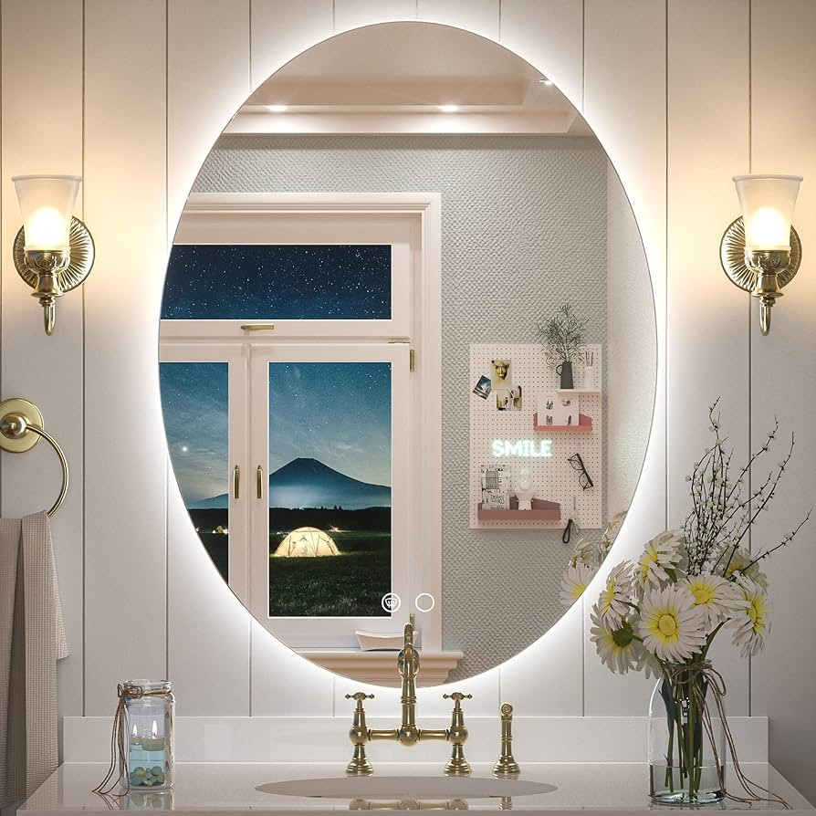 Keonjinn LED Oval Mirror 24 x 32 Inch Backlit Bathroom Mirror Dimmable Lighted Vanity Mirror Anti... | Amazon (US)