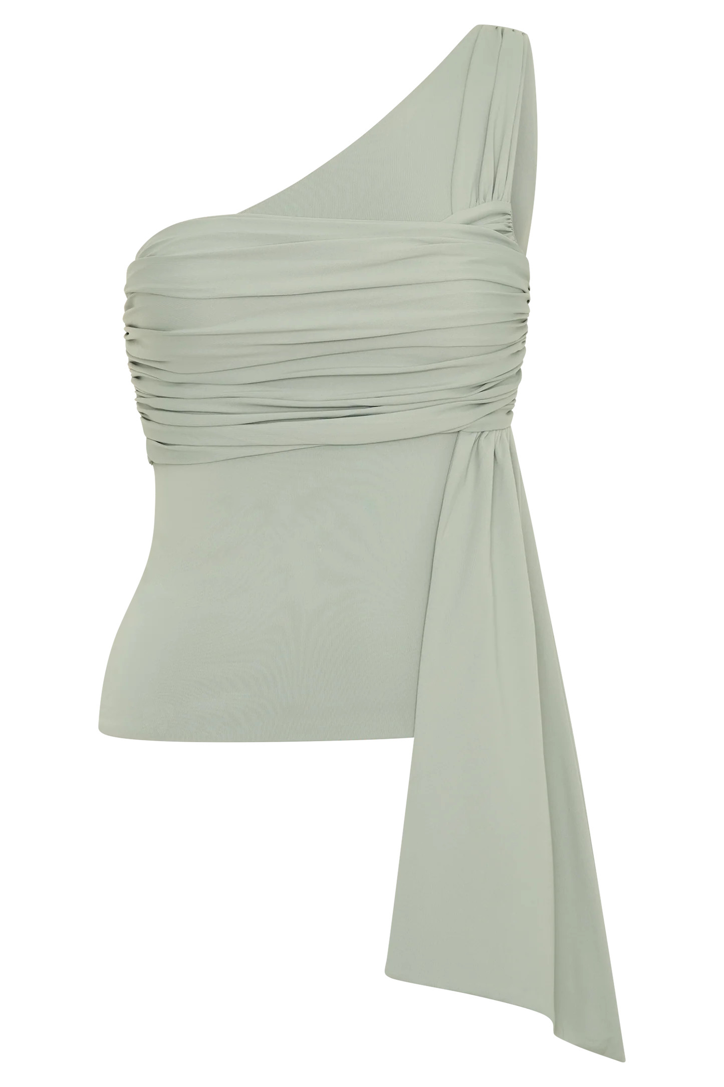 Sera One Shoulder Recycled Nylon Top With Drape - Basil | MESHKI US