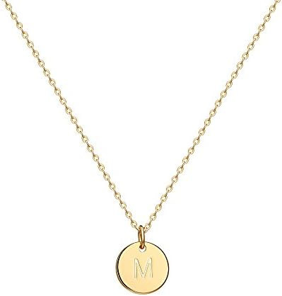 Valloey Rover Initial Necklaces for Women 14K Gold Plated Dainty Letter Necklce Round Coin Disc P... | Amazon (US)