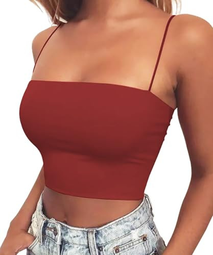 Abasona Women's Basic Spaghetti Strap Crop Top Camisole Y2k Sleeveless Tube Sexy Cami Shirts Tank Tops Burgundy | Amazon (US)