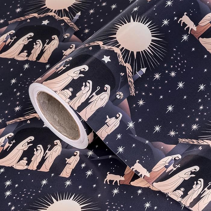 WRAPAHOLIC Christmas Wrapping Paper Roll - Mini Roll - 17 Inch x 16.5 Feet - Christmas Navy Blue ... | Amazon (US)