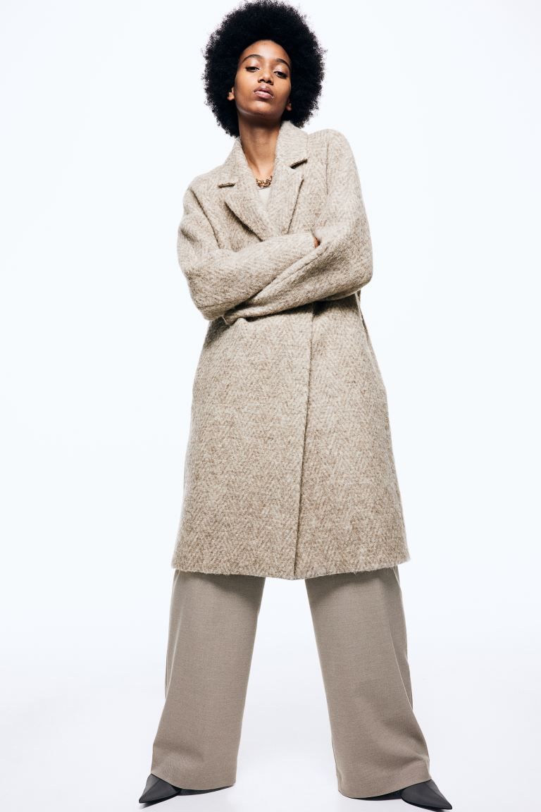 Double-breasted wool-blend coat - Beige/Herringbone-patterned - Ladies | H&M GB | H&M (UK, MY, IN, SG, PH, TW, HK)