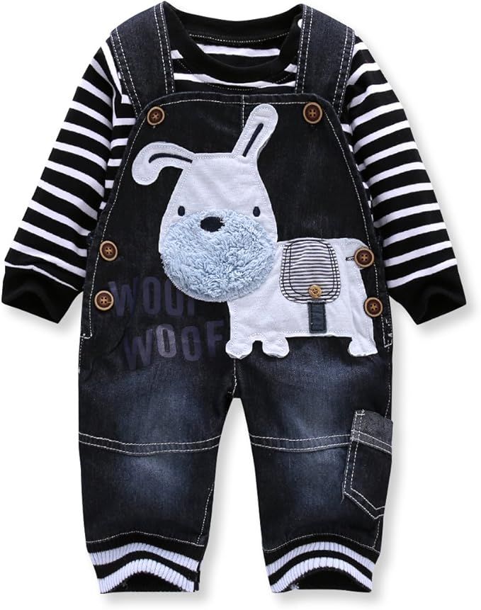 LvYinLi Cute Baby Boy Clothes Suit Toddler Boys' Striped long Sleeve T-Shirt+Denim Overalls Jumps... | Amazon (US)