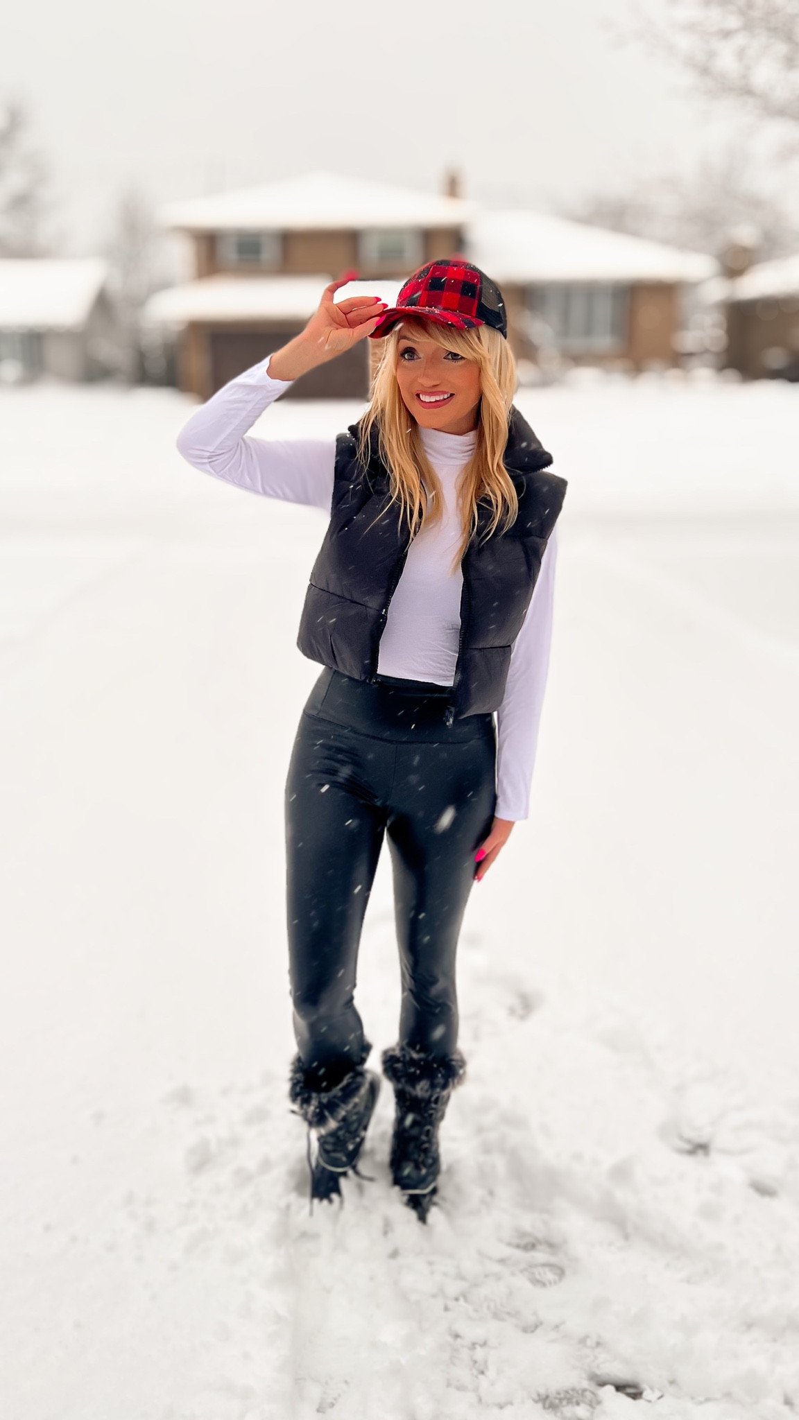 Casual winter outfit - winter look - winter style - casual outfit - trendy winter outfit - crop puffer vest only $27 - shiny faux leather leggings - winter boots - buffalo plaid baseball cap - Amazon fashion - Amazon deals - Amazon finds - Amazon must haves - trendy 

#LTKunder50 #LTKSeasonal #LTKsalealert