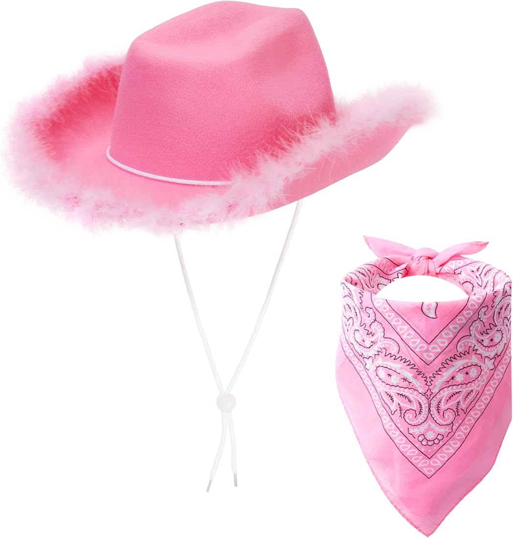 Cosmic Chameleon Boa Cowboy Hat with Paisely Bandana Rodeo Princess Dress-Up Bachelorette Parties... | Amazon (US)