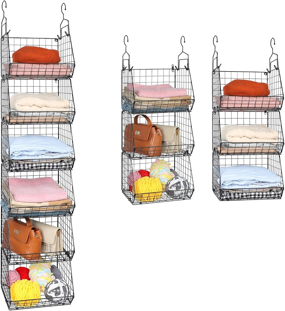 X-cosrack 6 Tier Closet Hanging Organizer, Clothes Hanging Shelves with 4 Hanging Hooks 5 S Hooks... | Amazon (US)