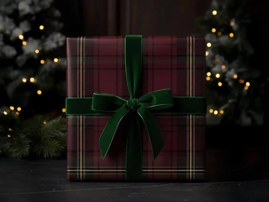Burgundy & Green Tartan Plaid Gift Wrap, Bold Wrapping Paper, Unique Festive Wrapping Paper Roll,... | Amazon (US)