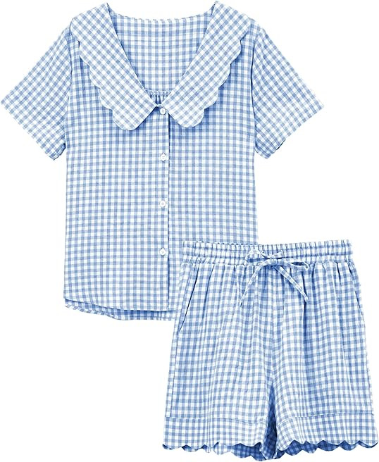 Tanming Womens Plaid 2 Piece Pajamas Sets Short Sleeve Babydoll Shirt Shorts Gingham Summer Outfi... | Amazon (US)