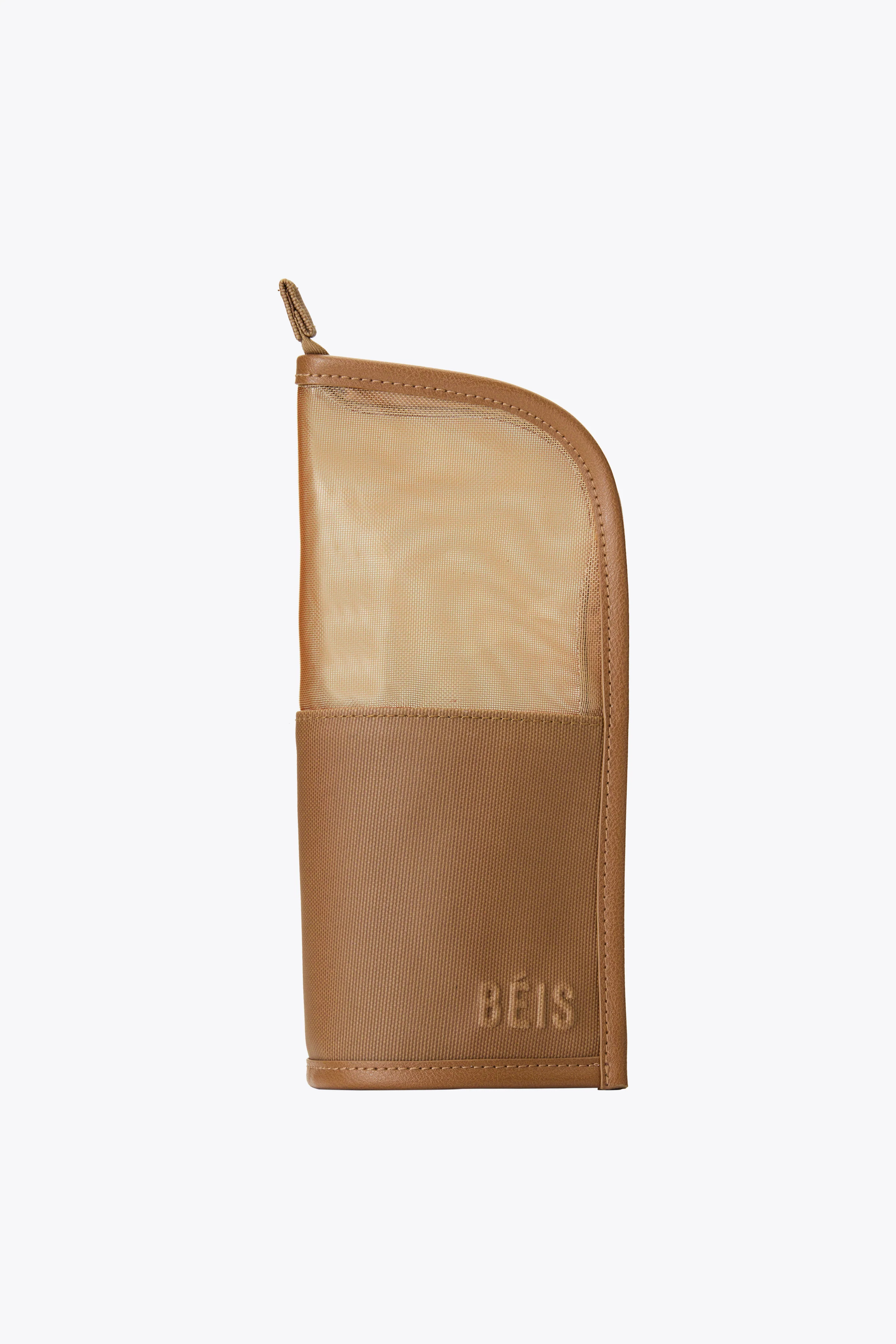 BÉIS 'The Makeup Brush Pouch' in Camel - Makeup Brush Travel Holder Bag in Light Brown | BEIS