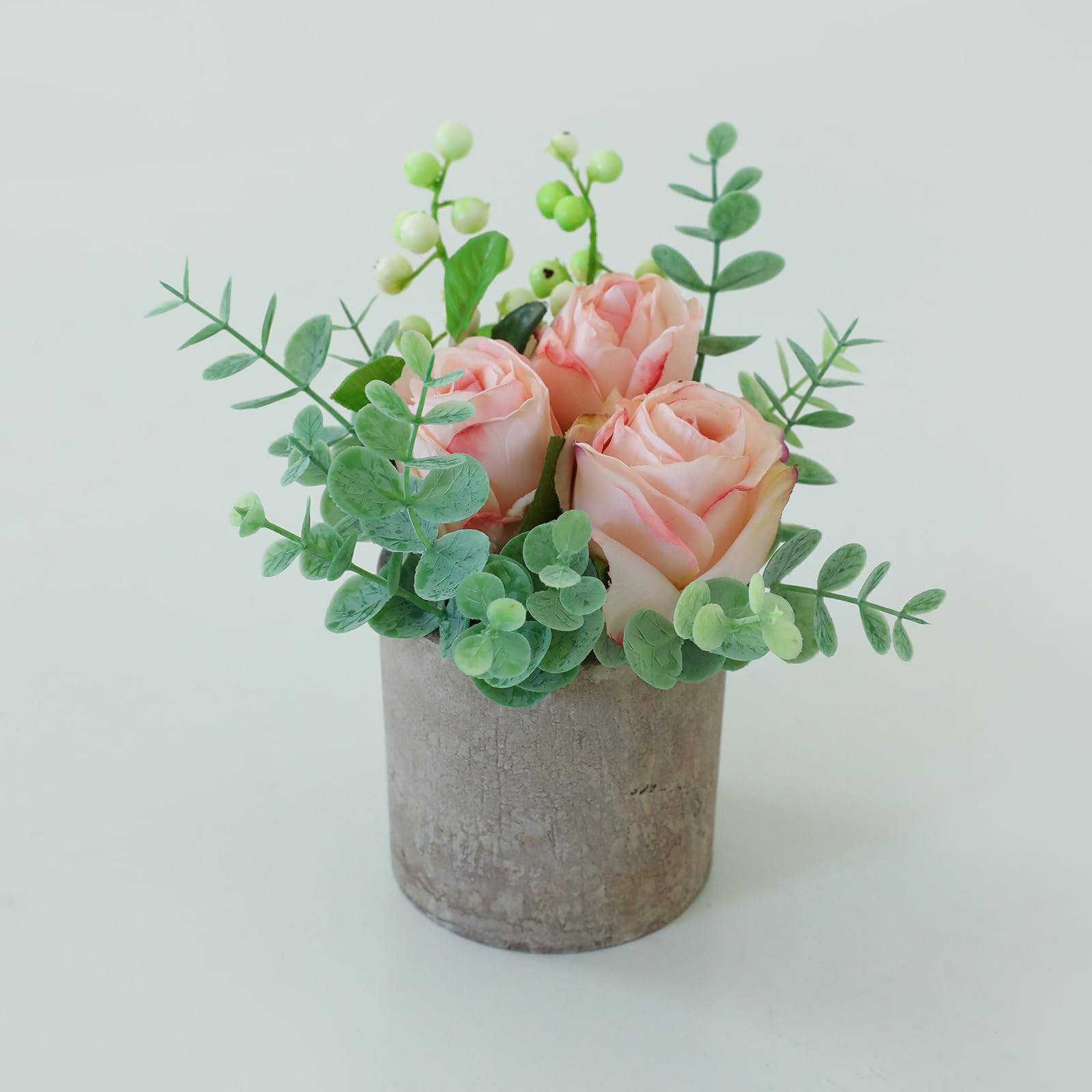 Artificial Flowers Kit with Pot, Combination of Fake Silk Burnt Blush Roses and Greenery,Small Pl... | Amazon (US)