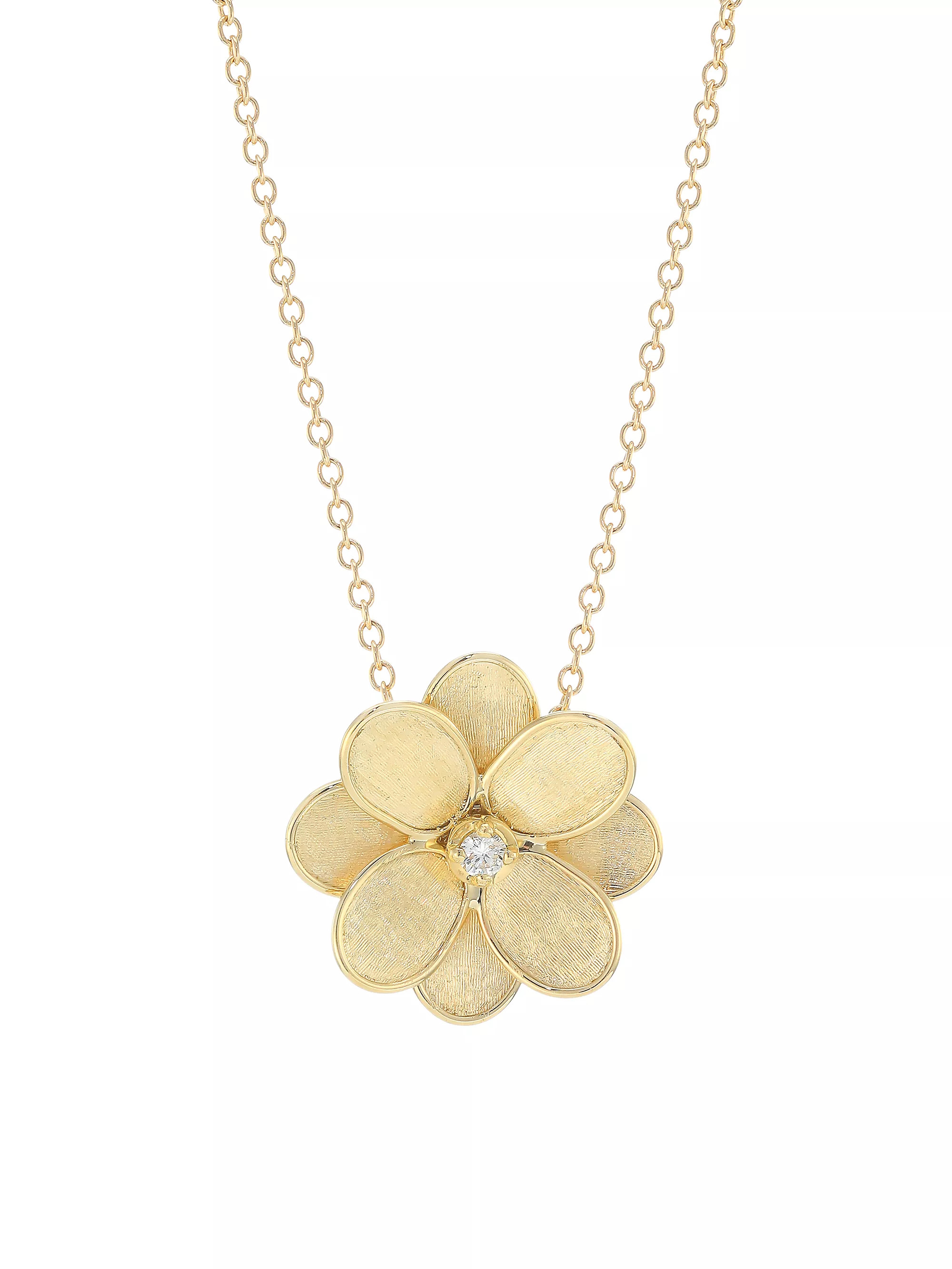 Petali 18K Yellow Gold & 0.08 TCW Diamond Flower Pendant Necklace | Saks Fifth Avenue