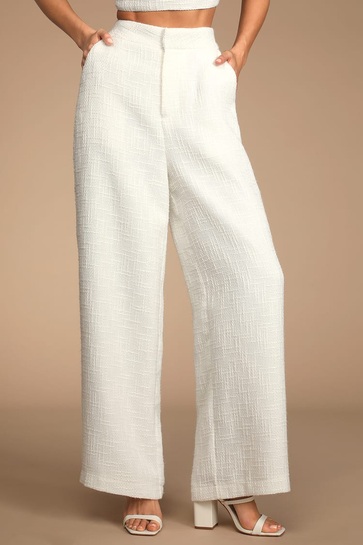 Chic and Sophisticated Ivory Tweed Wide-Leg Pants | Lulus