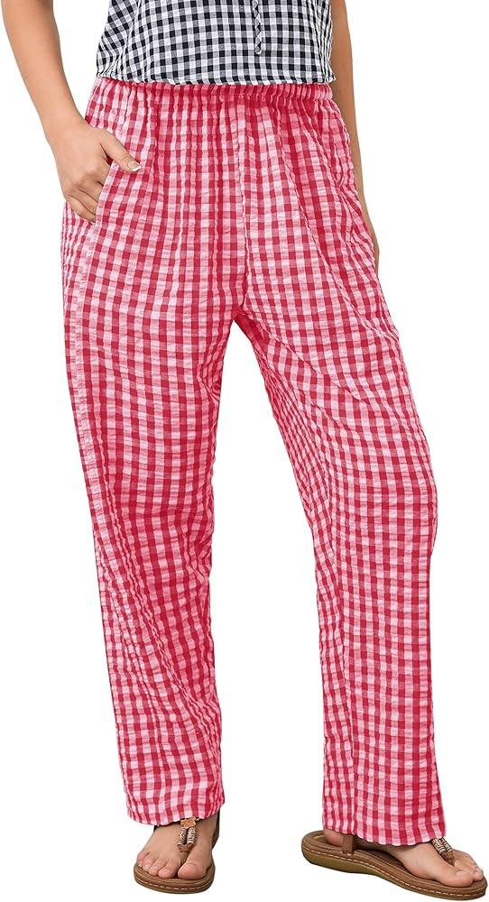 Women Plaid Wide Leg Pants Low Waist Gingham Print Lounge Long Tunic Pants Y2K Pajama Lounge Trou... | Amazon (US)