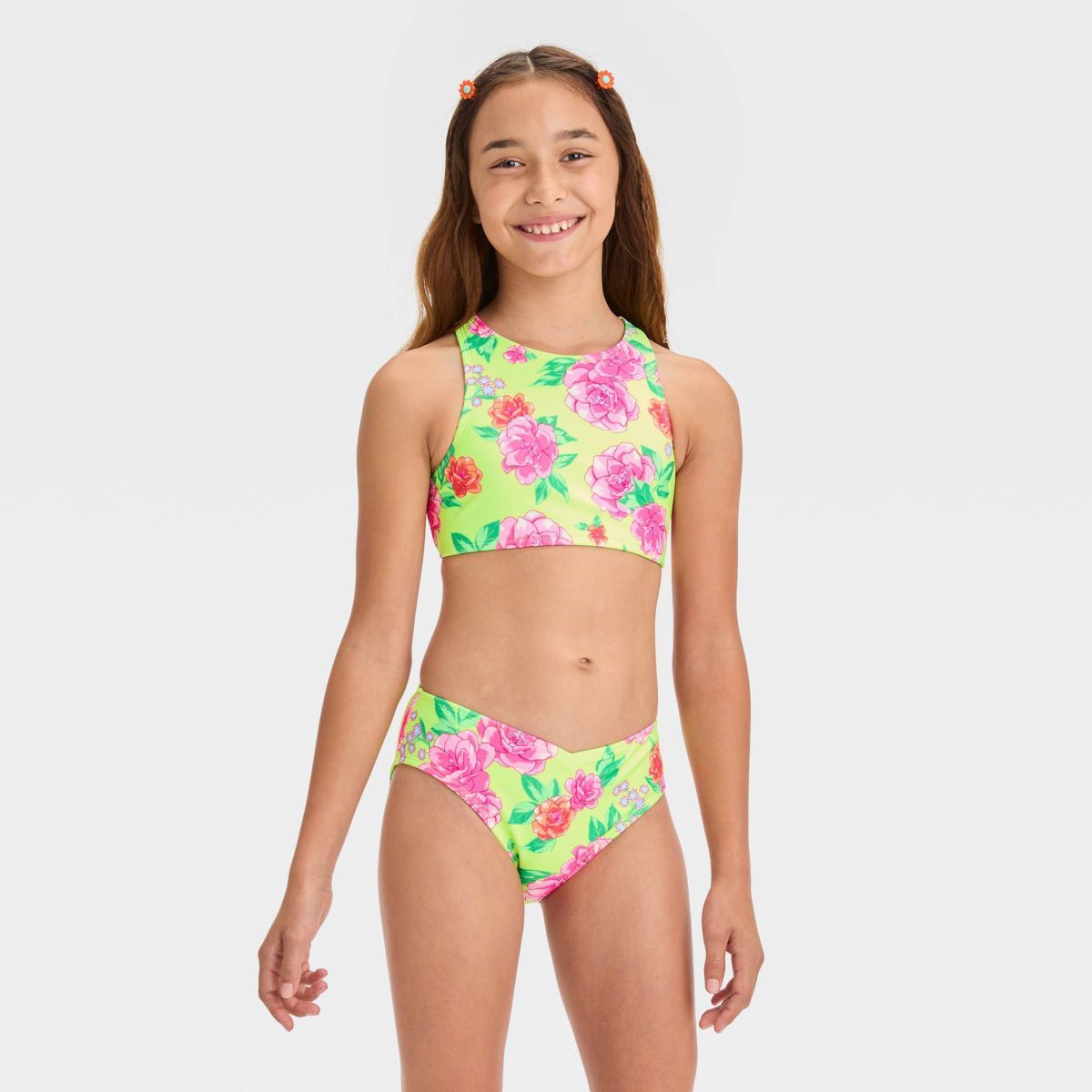 Girls' 'Bright Peony' Floral Printed Bikini Set - art class™ M | Target