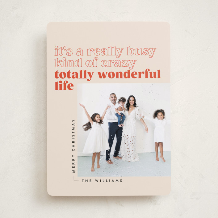 "Totally Wonderful" - Customizable Holiday Photo Cards in Beige or Orange by Robert and Stella. | Minted
