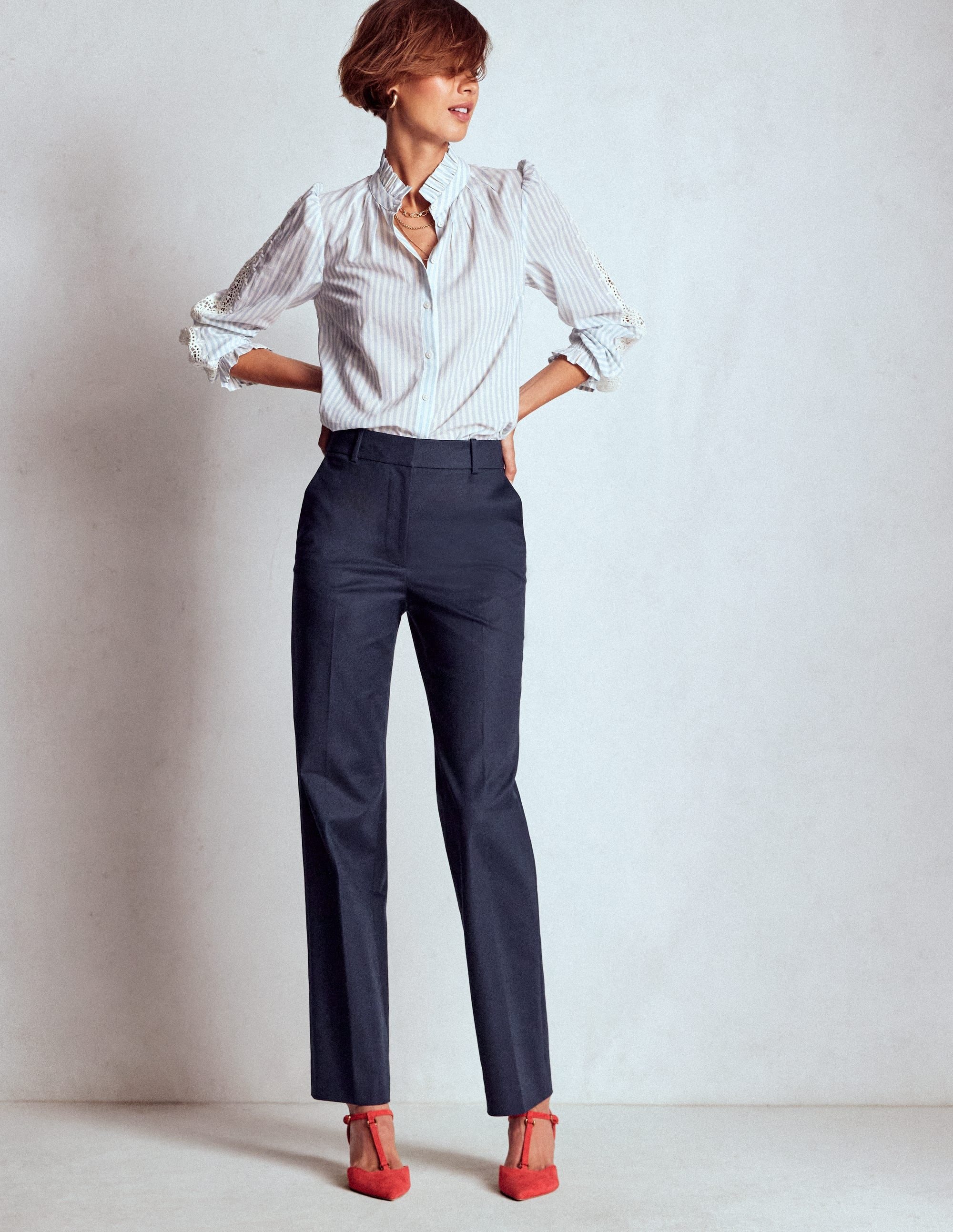 Canonbury Cotton Trousers-Navy | Boden UK