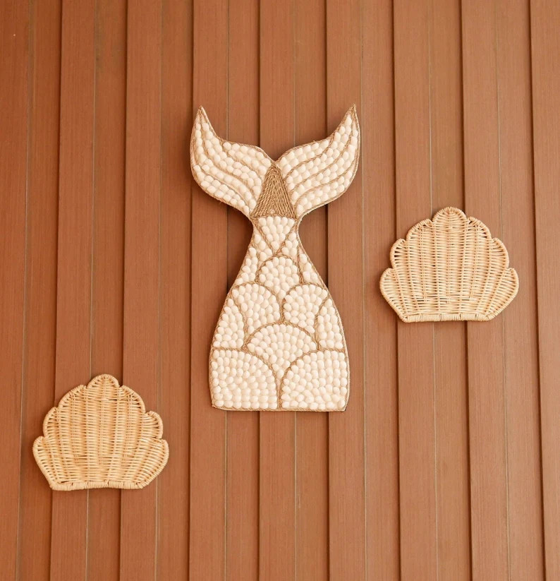 Rattan Shell Wall Decor Set of 2, Rattan Nursery Wall Decor, Boho Nursery Decor, Shelf Decoration... | Etsy (Global)