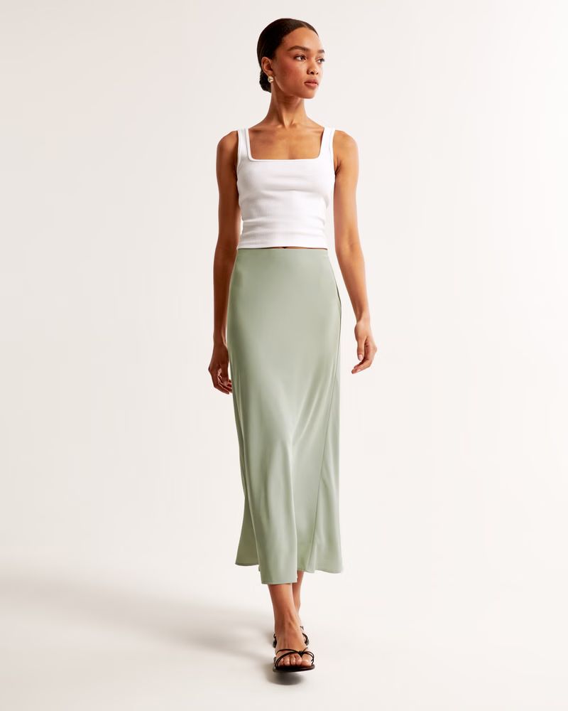 Mid Rise Satin Maxi Skirt | Abercrombie & Fitch (US)