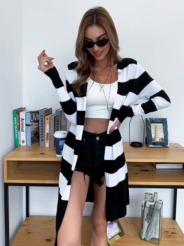 AAmilife Two Tone Striped Cardigan | SHEIN