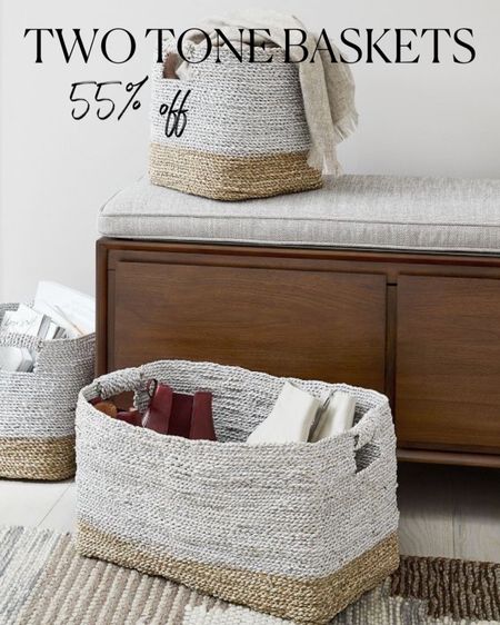 Two tone woven baskets in gray, white, and black, two sizes, wicker storage, organization ideas, underbed storage 

#LTKunder50 #LTKSale #LTKhome