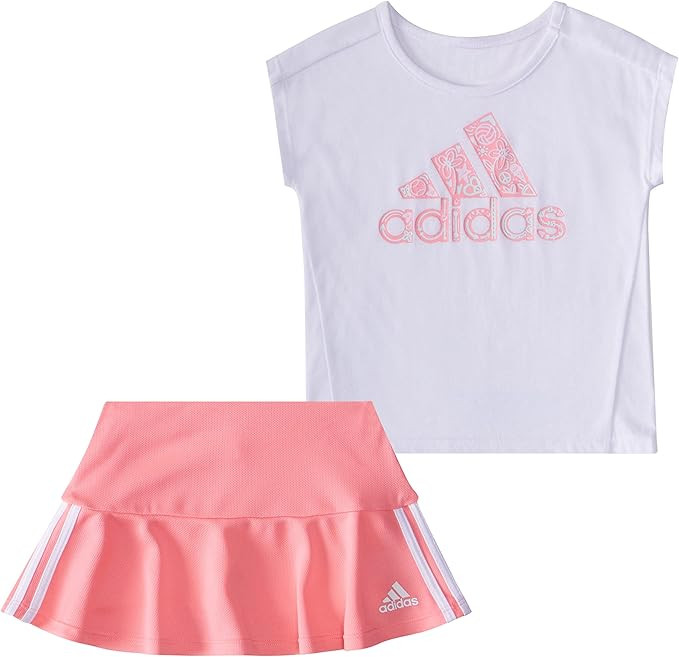 adidas Girls' 2 Piece 3-Stripe Ruffle Skort Set | Amazon (US)