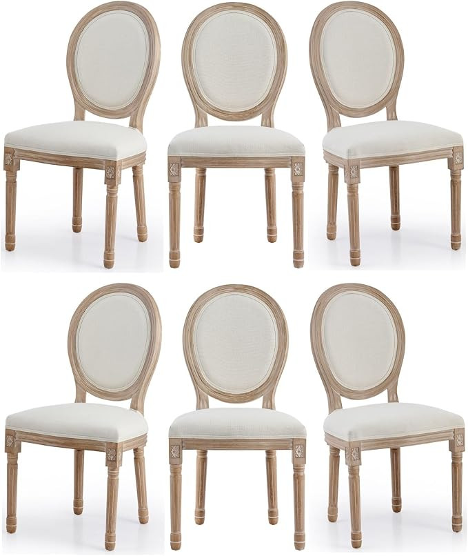 VONLUCE Vintage Farmhouse Dining Chairs – Set of 6 French Country Upholstered Memory Foam Dinin... | Amazon (UK)