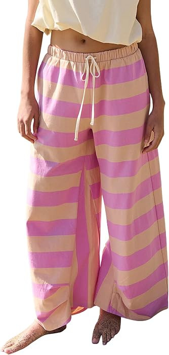 Women Striped Lounge Pants Wide Leg Beach Trousers | Amazon (US)