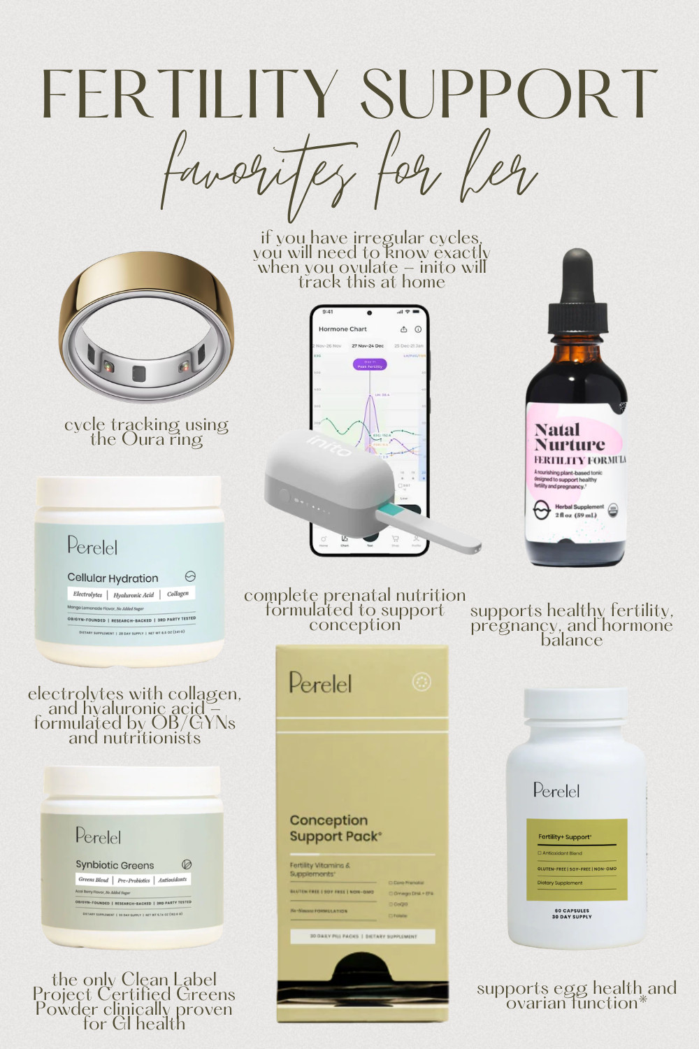 Sharing my fertility support favorites for anyone on their conception journey 🤍 The Oura Ring for cycle tracking, the Inito monitor if you are over 35 or have irregular cycles and need to know exactly when you ovulate, Perelel Conception Support Pack for complete prenatal nutrition formulated to support conception, Perelel Fertility+ Support to support egg health and ovarian function, Perelel Cellular Hydration with electrolytes, collagen, and hyaluronic acid, Perelel Synbiotic Greens — the only Clean Label Project Certified greens powder clinically proven for GI health — and Natal Nurture Fertility Formula to support healthy fertility and hormone balance. Use code CORTNEY15 for 15% off all Perelel products! 🙌 Everything is linked below! #fertility #ttc #tryingtoconceive #fertilitysupport #ltkbaby #perelel #conceptionjourney #ttccommunity #ttcover35
 

 #LTKselfcare #LTKBaby #LTKBump