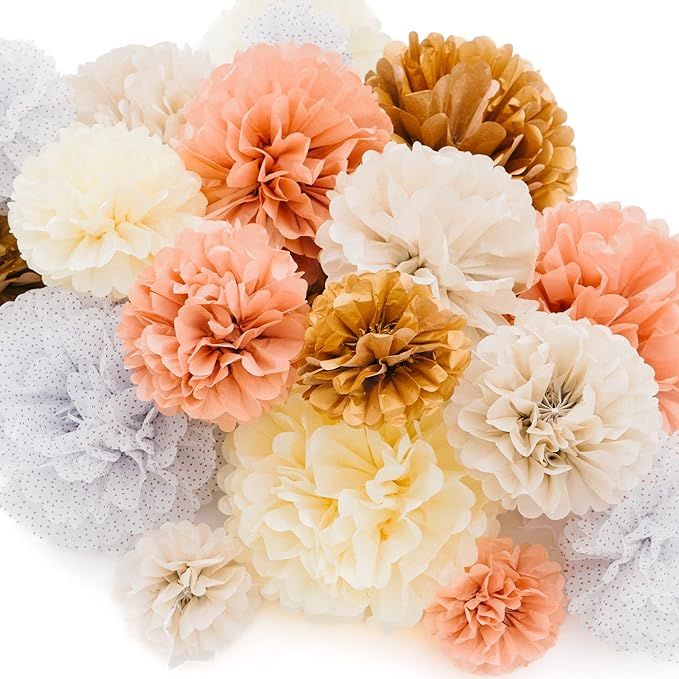 Party Tissue Pom Pom Paper Flower Set, for Birthday Party Baby Shower Wedding Engagement Bachelor... | Amazon (US)