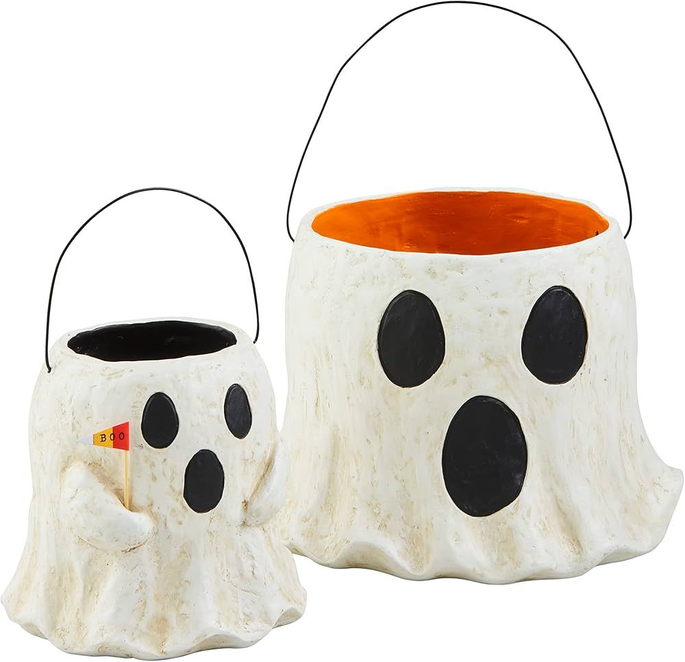 Mud Pie Paper Mache Halloween Treat Buckets, White | Amazon (US)