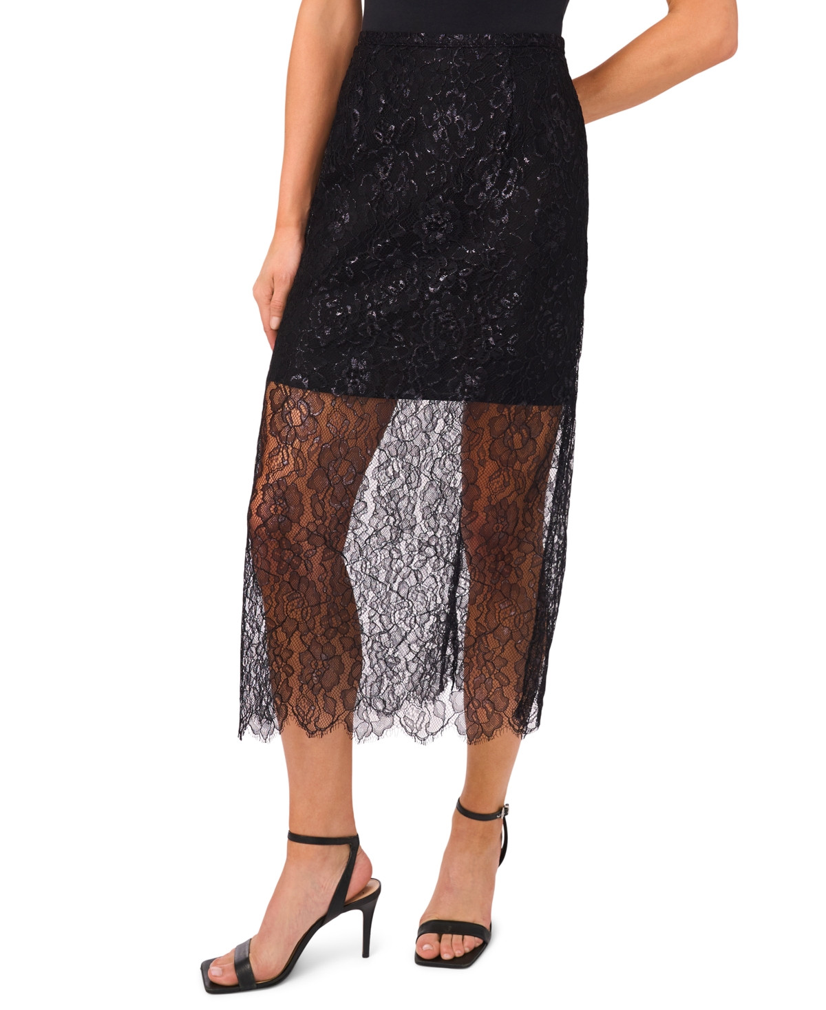 CeCe Women's Midi Lace Ruffle Skirt - Rich Black | Macy's