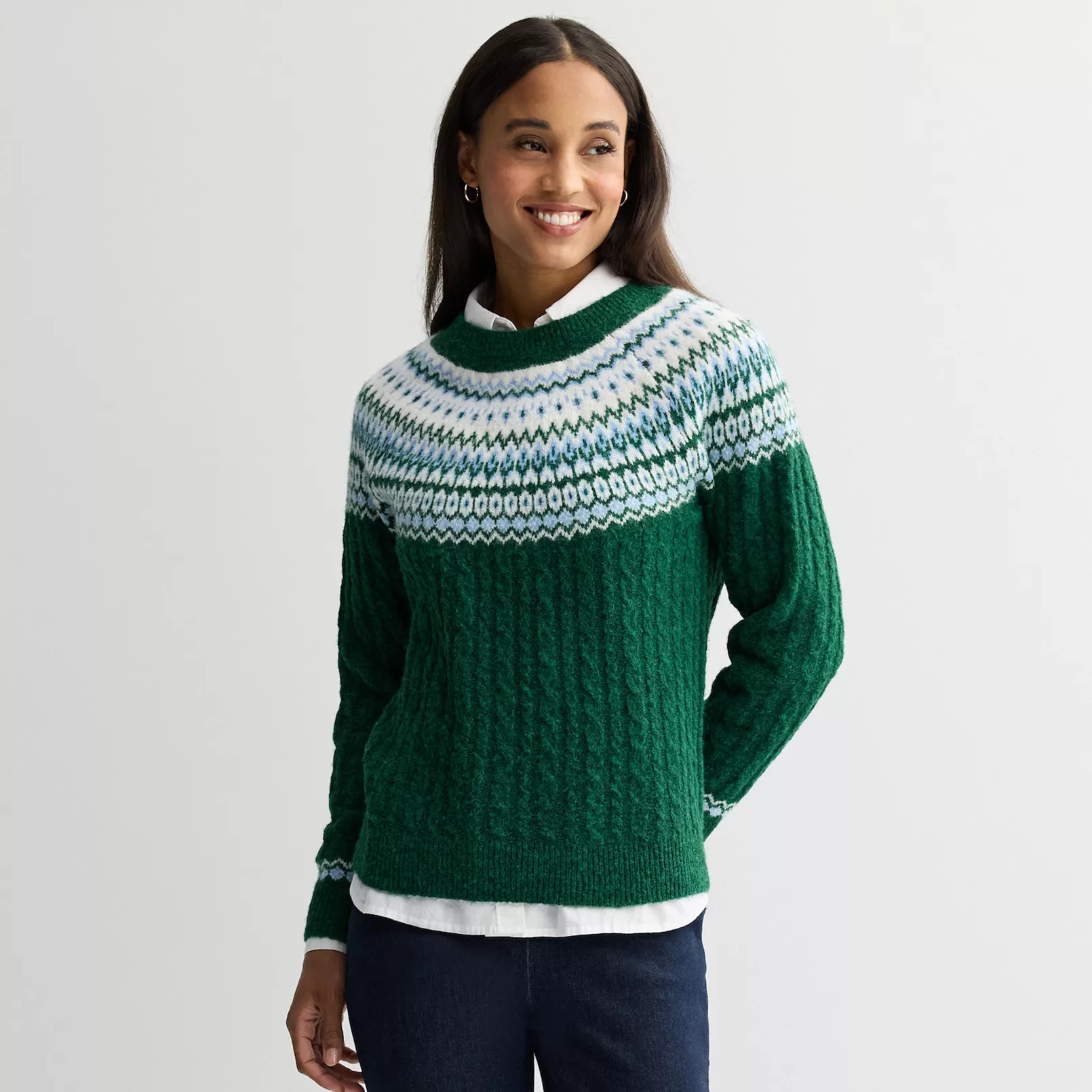Women's Croft & Barrow® Diamond Fairisle Cable Sweater | Kohl's