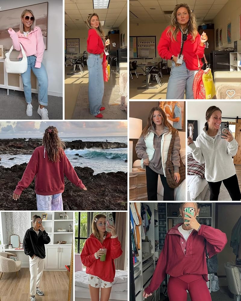 Amazon.com: Gacaky Sweatshirt for Women Oversized Casual Long Sleeve Button Henley Neck Pullover ... | Amazon (US)