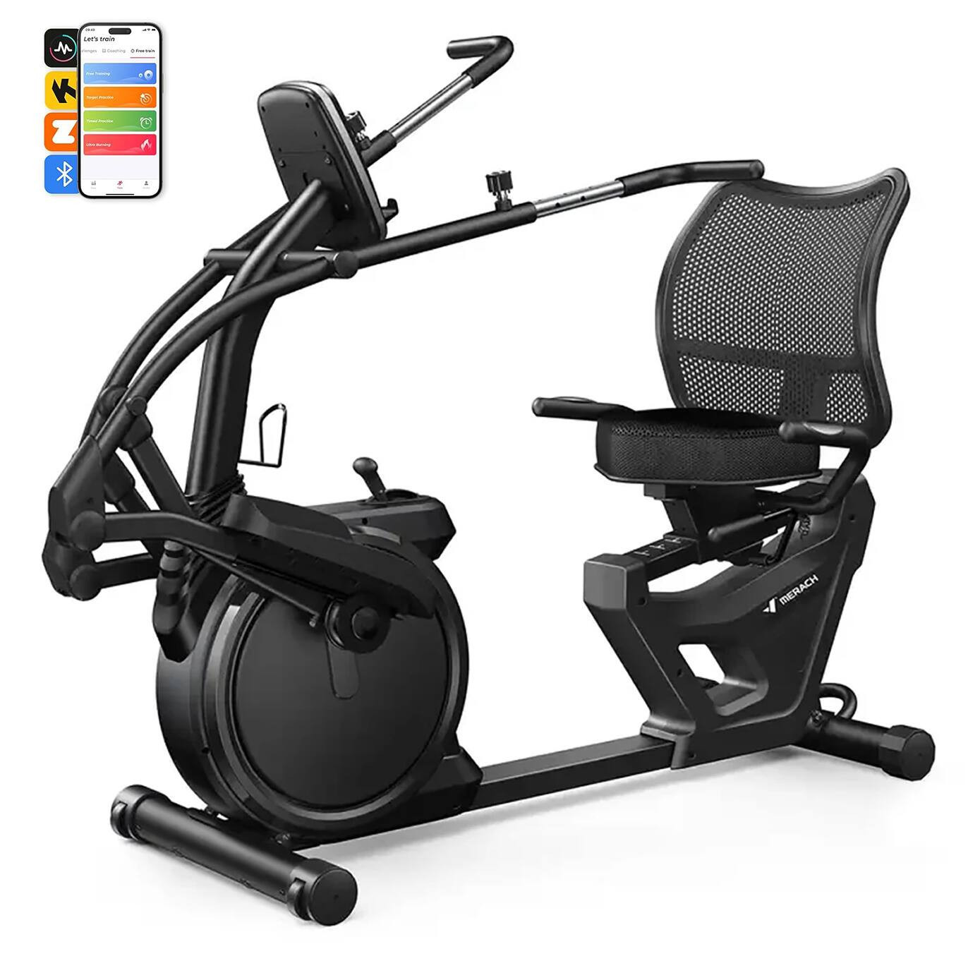 MERACH - Recumbent Exercise Bike for Seniors & Adults, Arm Swing Function, Exclusive App, LCD, Heart Rate Handle - Black | Best Buy U.S.