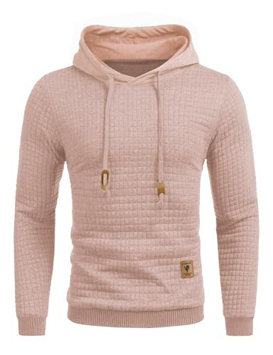 COOFANDY Mens Hooded Sweatshirt Casual Long Sleeve Drawstring Waffle Knit Pullover Hoodies Misty Rose | Amazon (US)