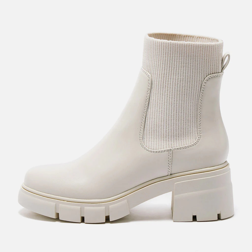 REDTOP Women's Chelsea Sock Boots Light Beige Suede Chunky Heel Lug So | REDTOP