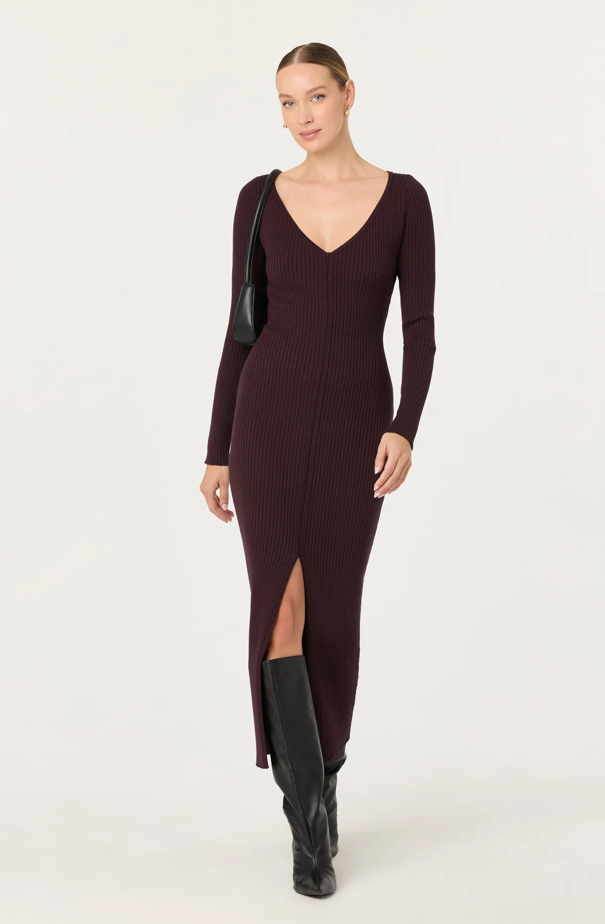 Glenda V-neck Maxi Sweater Dress - Dark brown / S | ASTR The Label (US)