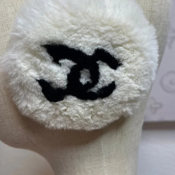 CHANEL VINTAGE  Black and White Fur Earmuffs | Poshmark