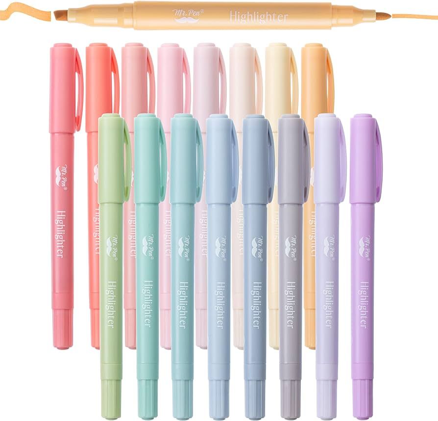 Mr. Pen- Dual Tip Highlighters, Morandi Colors, 16 Pack, Fine & Chisel Tip, Highlighters Pastel, ... | Amazon (US)