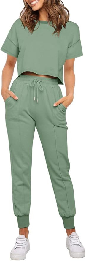 ZESICA Women's Long Sleeve Crop Top and Pants Pajama Sets 2 Piece Jogger Long Sleepwear Loungewea... | Amazon (US)