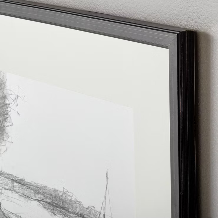 24"x24" Waterfront Landscape Sketch Framed Wall Art Black/White - Hearth & Hand™ with Magnolia | Target