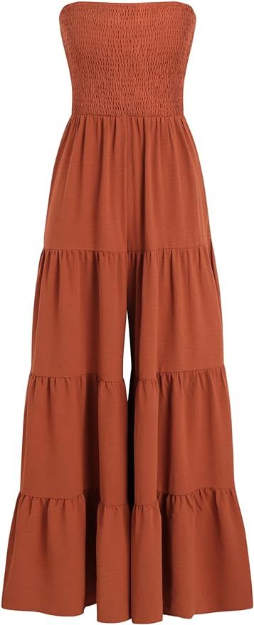 CIDER Miami Sunset Vacation Shirred Layered Tube Solid Jumpsuit | Amazon (US)